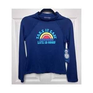 Life is Good Sun Shirt Kids Navy Long Sleeve Stretch UPF 50 Unisex Size XL